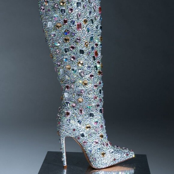 AZALEA WANG "ICONIC STANCE" RHINESTONE COVERED KNEE HIGH BOOT IN PINK(BRAND NEW - Picture 2 of 9